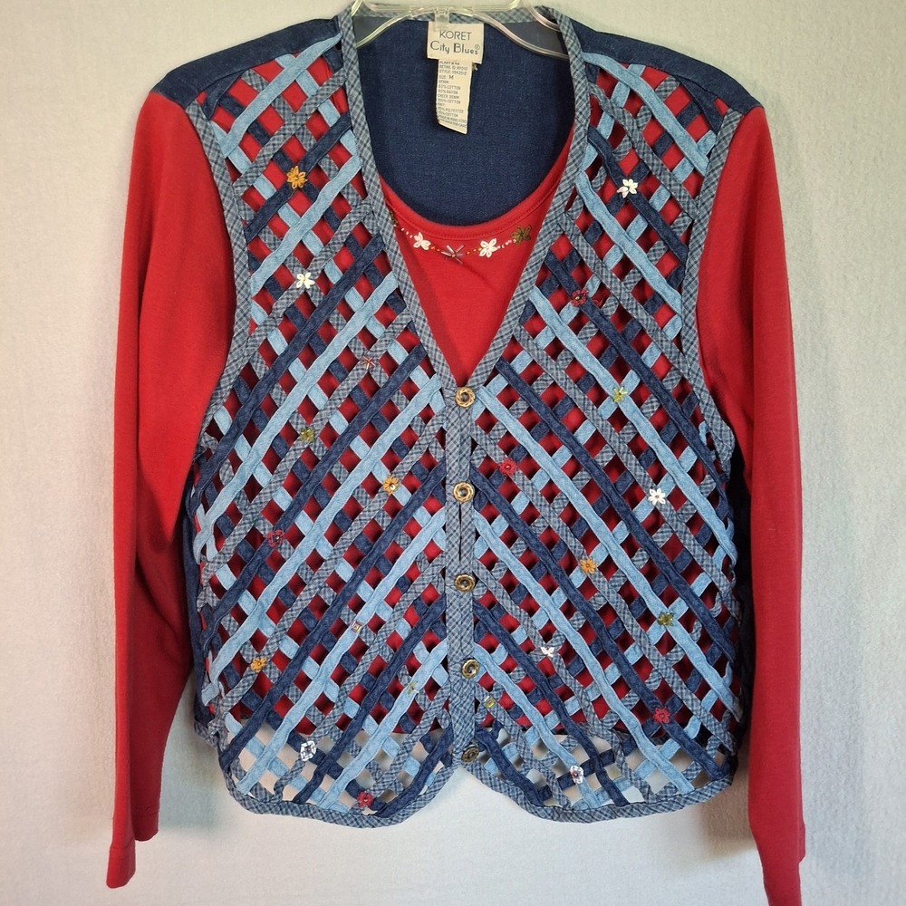Koret City Blues‎ Women's Medium Shirt Woven Vest Long Sleeve Denim Vtg Teacher